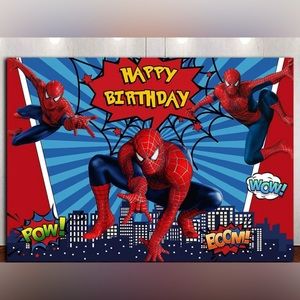 Spider-Man comic themed happy birthday banner decorations poster